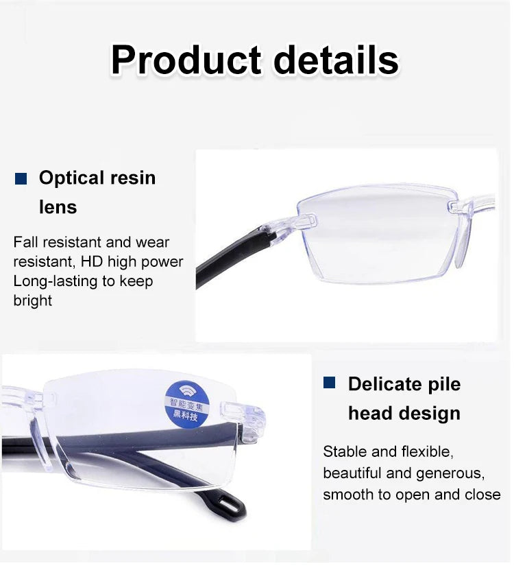 Frameless Smart zoom HD reading glassesAnti-blue Light reading glasses for men and women Near And Far Anti-radiation Glasses