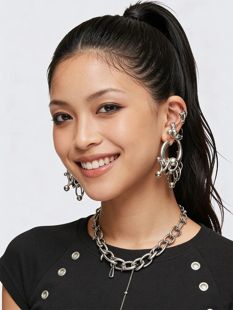 Unique Copper Jewelry Accessories for Men & Women: Avant-Garde Cluster Hoop Earrings, Distinctive Mixed-Metal Shape Body Jewelry