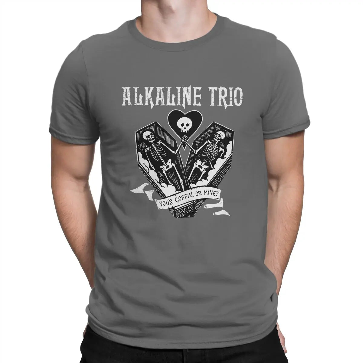 Alkaline Trio Creative TShirt for Men PUNK  Your Coffin Or Mine Round Neck Basic T Shirt Distinctive Gift Clothes Tops