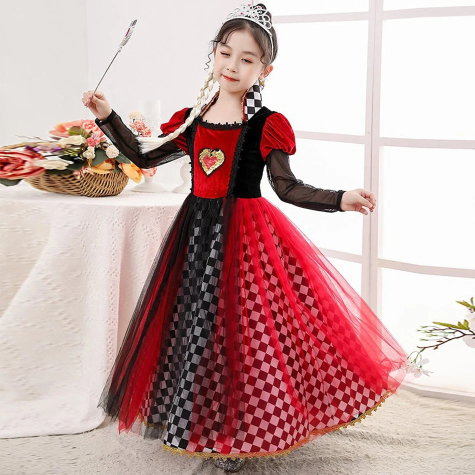 Halloween Red Queen Costume For Girl Alice Movie Cosplay Dress Girls Witch Dress Masquerade Orgy Party Clothes