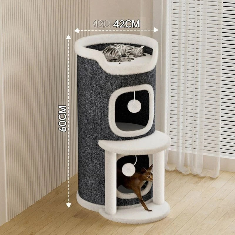 Cat House with Cozy Large Condos Spacious Cat Bed with Luxury Flower Perch Pompom Ball Cat Furniture for Indoor Cat Toys