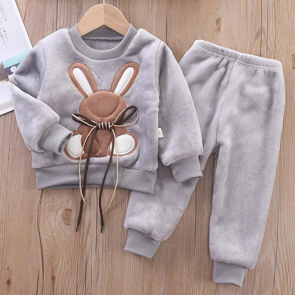 Baby Winter Clothes Set Baby Girls Boys Autumn Fashion Flannel Fleece 2pcs Clothes  Kids Cartoon Bear Sleepwear Children Pajamas