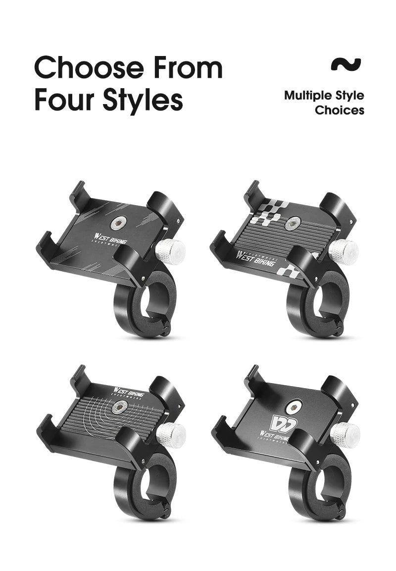 WEST BIKING Cycling Phone Holder Lightweight Aluminum Alloy Bike Handlebar Phone Bracket Phone Mount MTB Road Bike Accessories