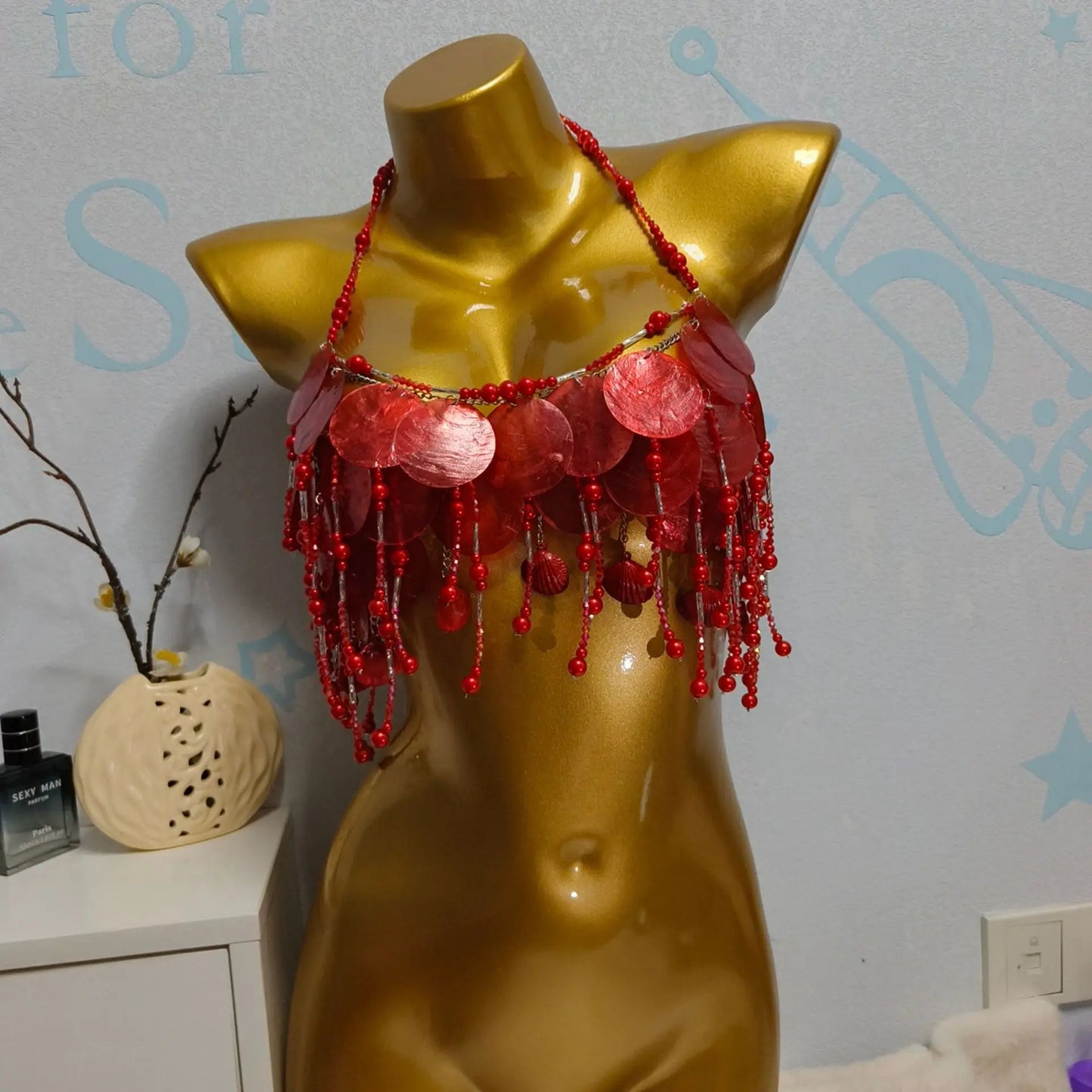 Handmade Sparkly Bohemian Mermaid Shell Beaded Halter Top Women Summer Beach Party Vacation Rave Outfit Sequins Beaded Bra Tops