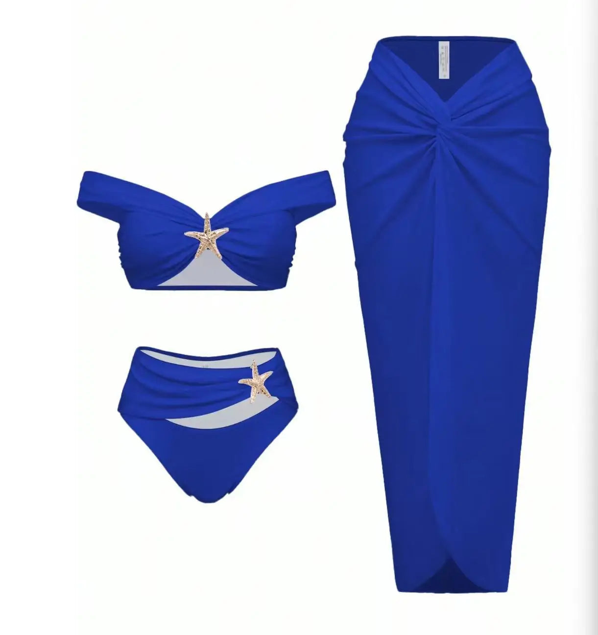 New Women's Clothing Starfish Bikinis Sets Solid Color Swimsuit Long Skirt Three Piece Simple Style Temperament Simple Style