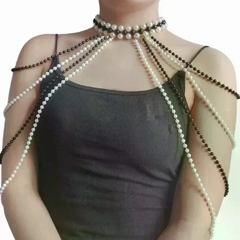 Bridal Tassel Imitation Pearl Shoulder Chain Necklace Elegant Cheongsam Dress Shawl Wedding Jewelry Accessories Gift For Women