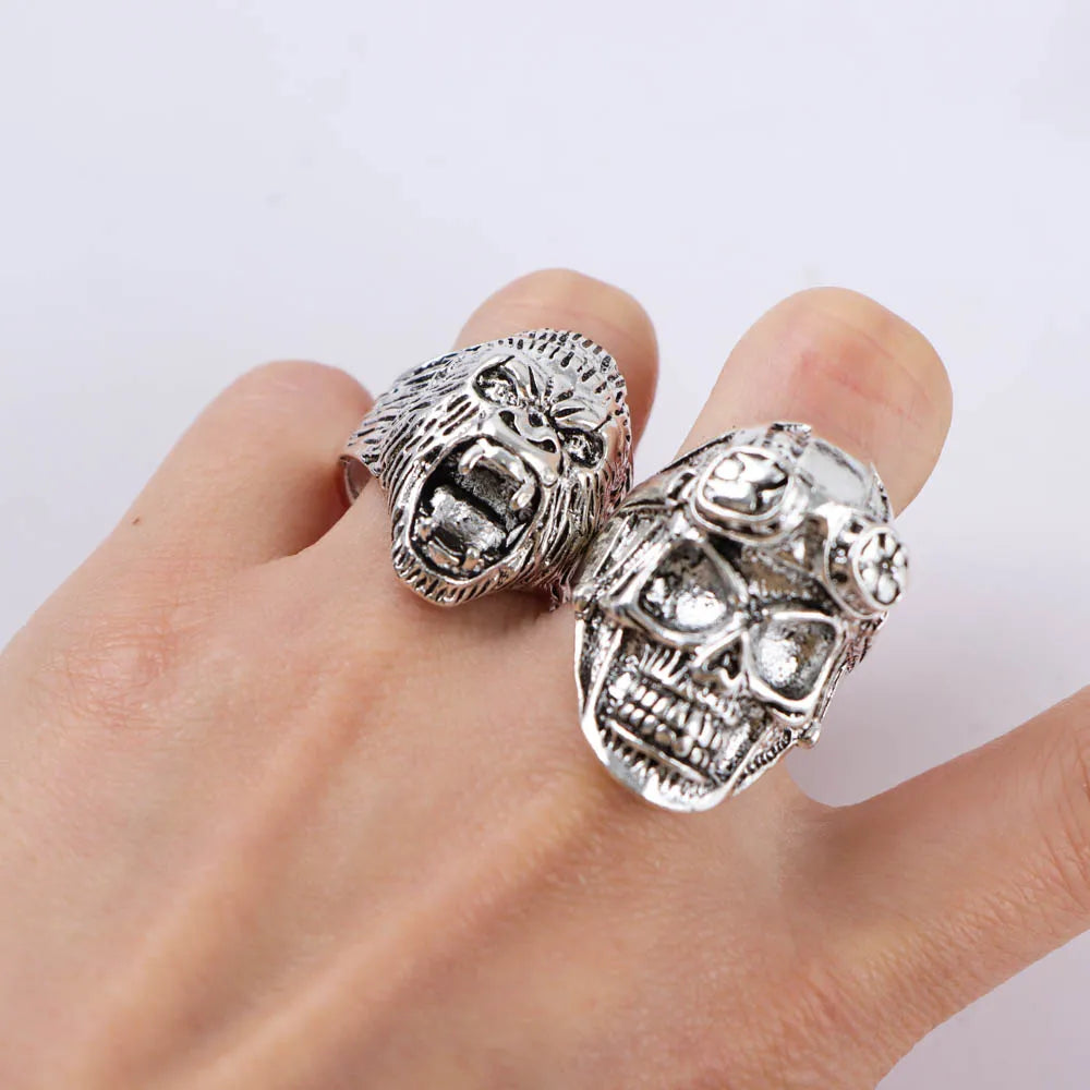 10/15/20Pcs/Lot Retro Gothic Punk Skull Rings Men Women Charm Rock Cool Fashion Jewelry Accessory Daily Party Gift Random Style