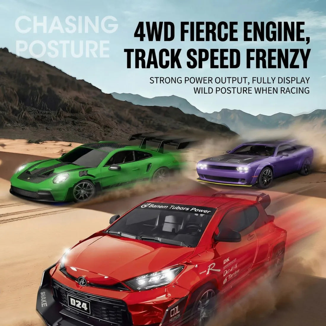 D24 1:24 RC Drift Car 4WD Proportional High Speed Racing Vehicle with ESP Gyro Underglow LED Dual Tires Remote Control Sport Car