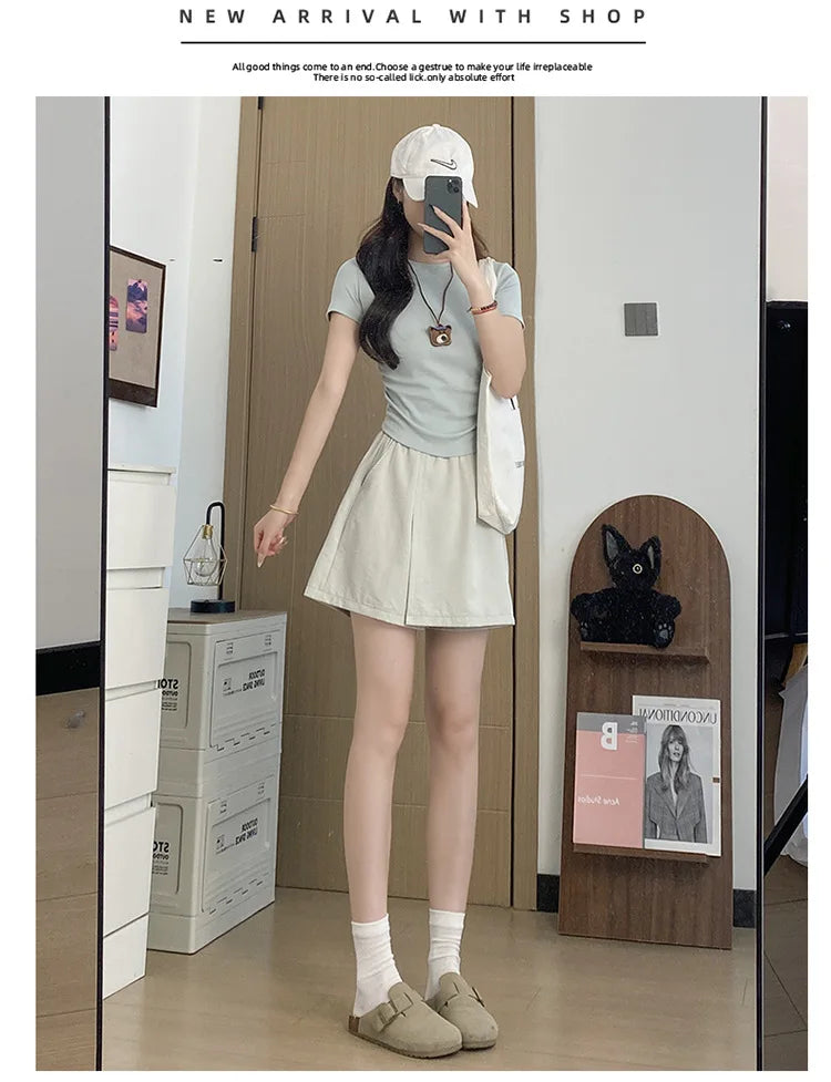 Women's Cargo Skirt Pants 2026 Summer High Waist Loose Fit 5-Pocket Casual Shorts Ice Silk Culottes Streetwear
