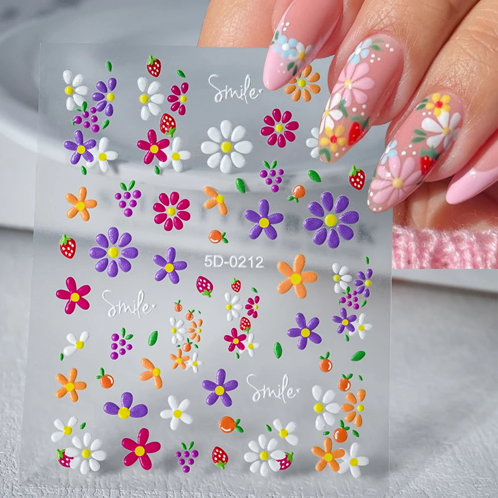 1Pc 3D Lavendar Flowers Stickers for Nails Spring Sakura Floral Leaves Self-Adhesive Sliders Decals Art Manicure for Decoration