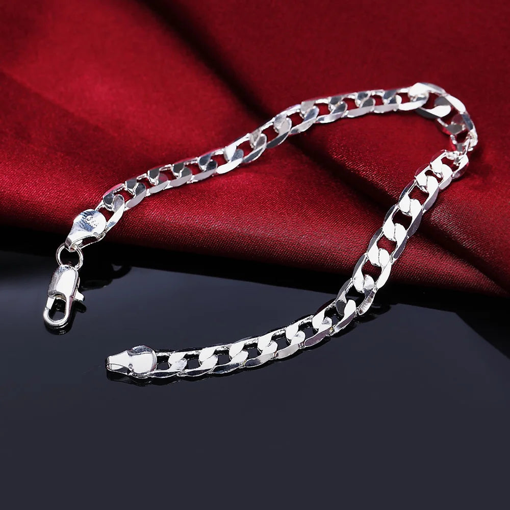 Hot y2k style 925 Sterling Silver 4MM Flat Sideways Chain Bracelets Necklaces Jewelry sets For Women fashion party wedding gifts
