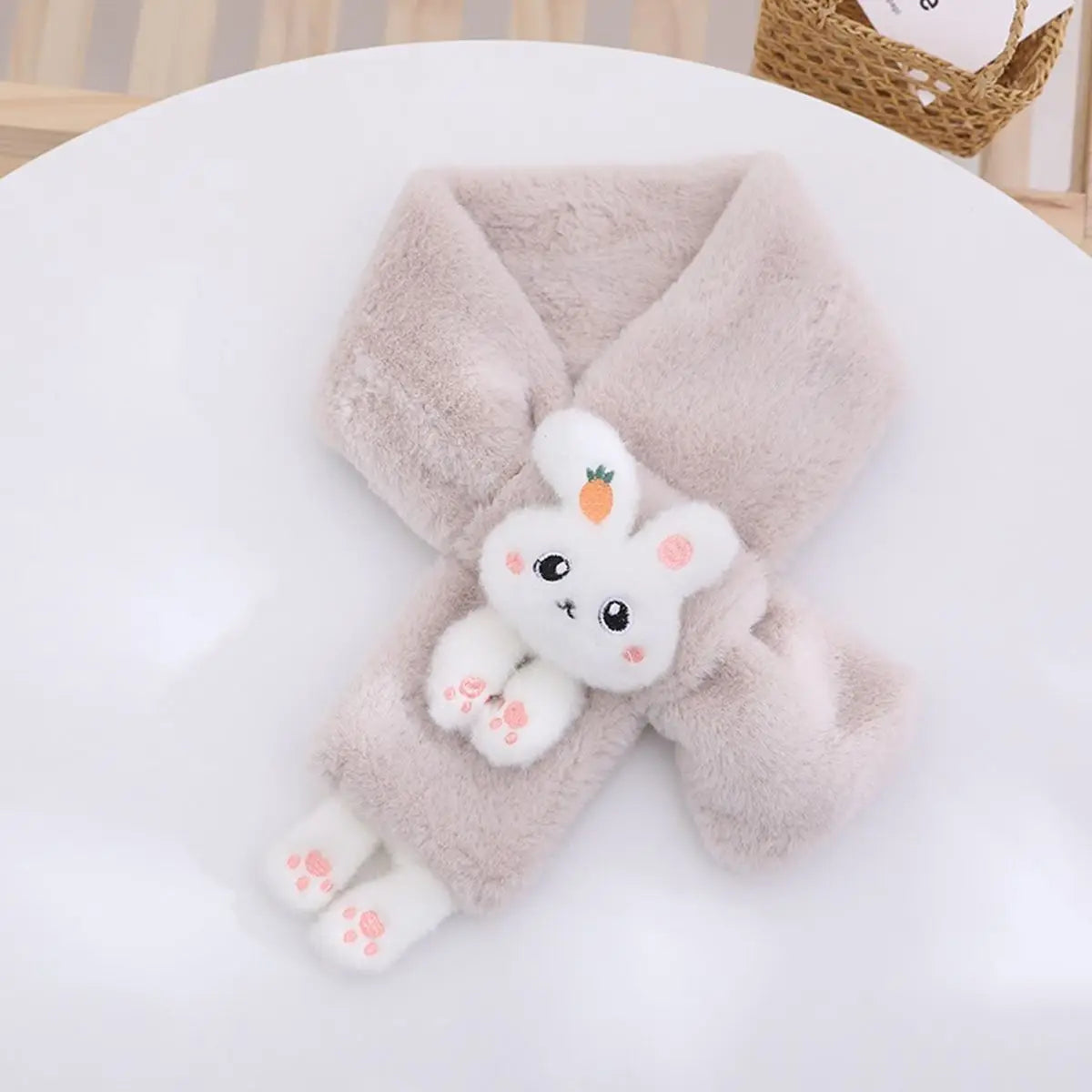Boys Girls Winter Scarfs Thick Plush Cross Children's Scarf Baby Bib Cute Cartoon Rabbit Faux Fur Neck Protection Warm Shawl
