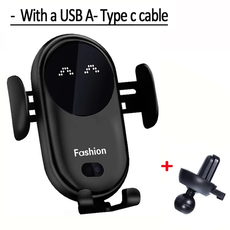 S11 Fashion Qi Fast Wireless Charger Car Phone Holder Smart Infrared Sensor Air Vent Mount Automatic Clamping Mobile Phone Stand
