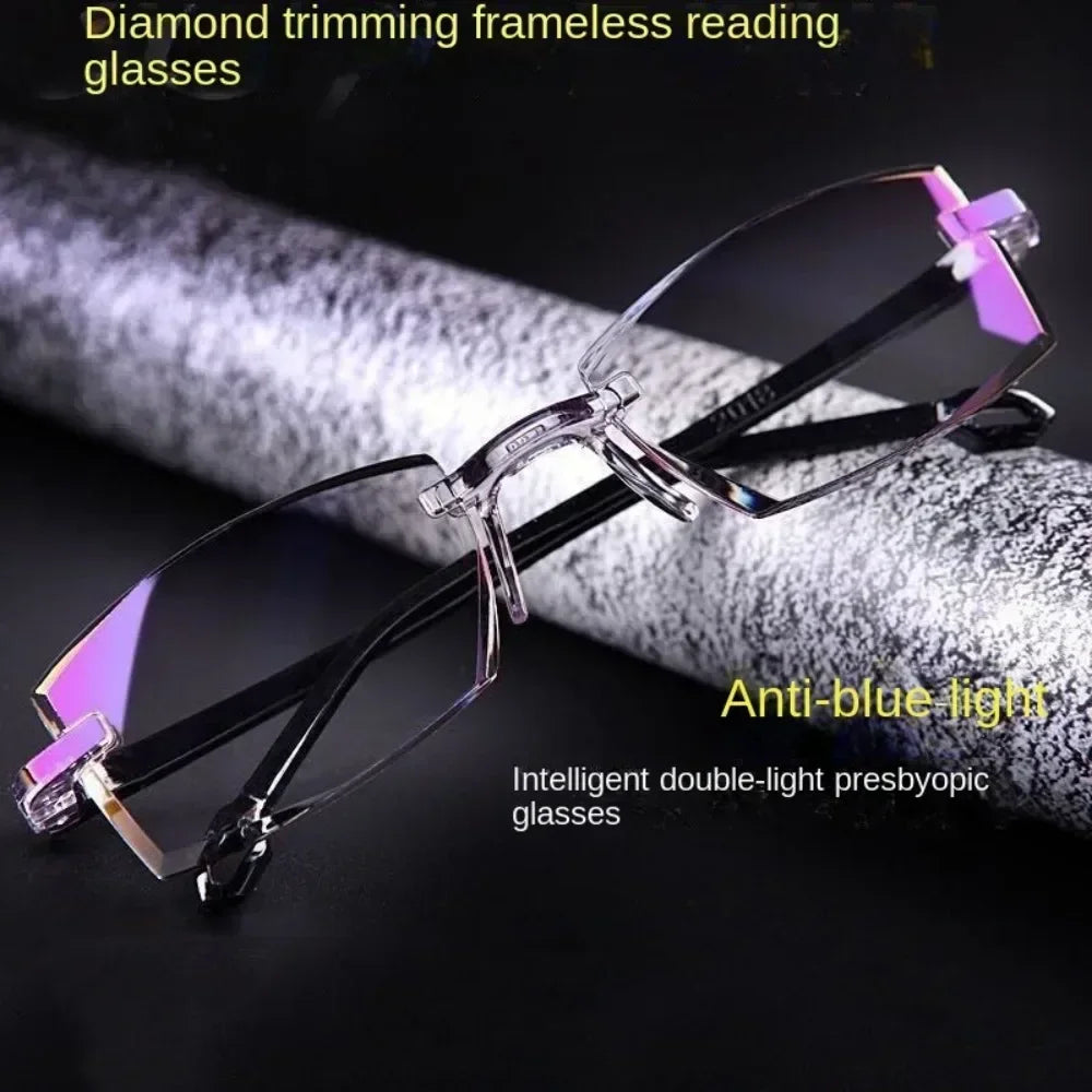 Bifocal Progressive Reading Glasses Diamond-cut Men Blue Light Blocking Multifocal Eyewear Ultralight Rimless Eyeglasses