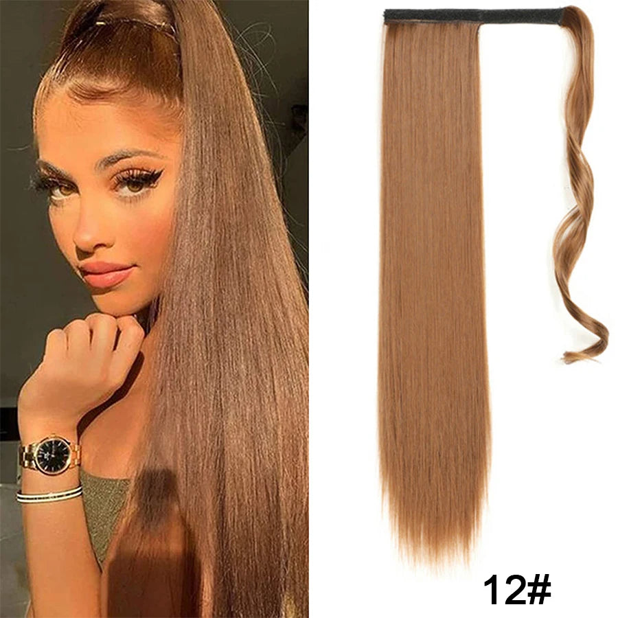 Synthetic Ponytail Long Straight Wrap Around Ponytail Hair Extension Heat-Reistant Fiber Pony Tail Fake Hairpieces For Women