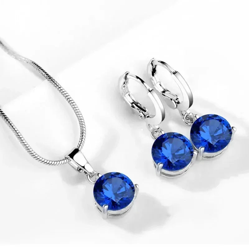 Classic Wedding Jewelry Set For Women Multicolor Zircon Silver Color Earrings Necklace Fashion Gift Jewellery