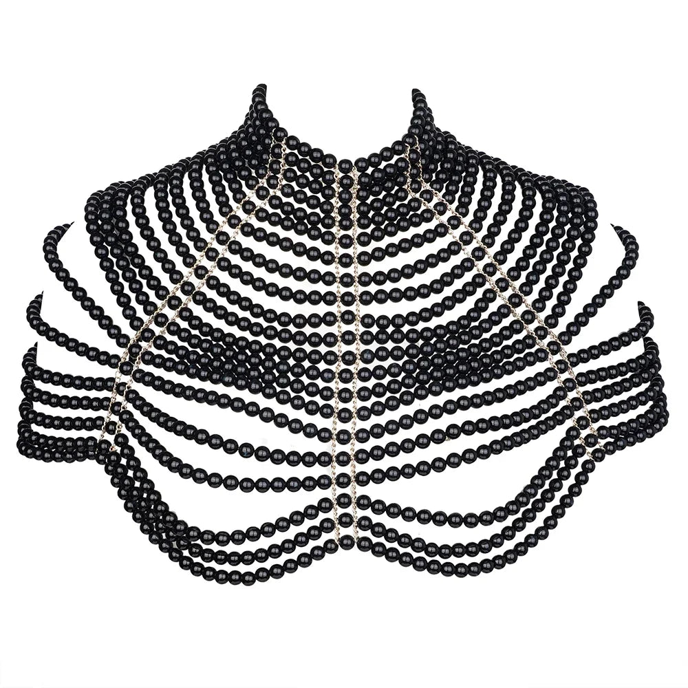 Sexy Pearl Body Chain For Women Necklaces Shawl Female Punk Style Beaded Collar Shoulder Sweater  Long Chain Bridal Body Jewelry