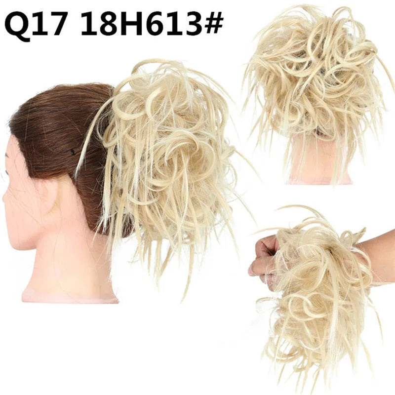 Synthetic Hair Bun Extensions Messy Curly Elastic Hair Scrunchies Hairpieces Synthetic Chignon Donut Updo Hair Pieces for Women