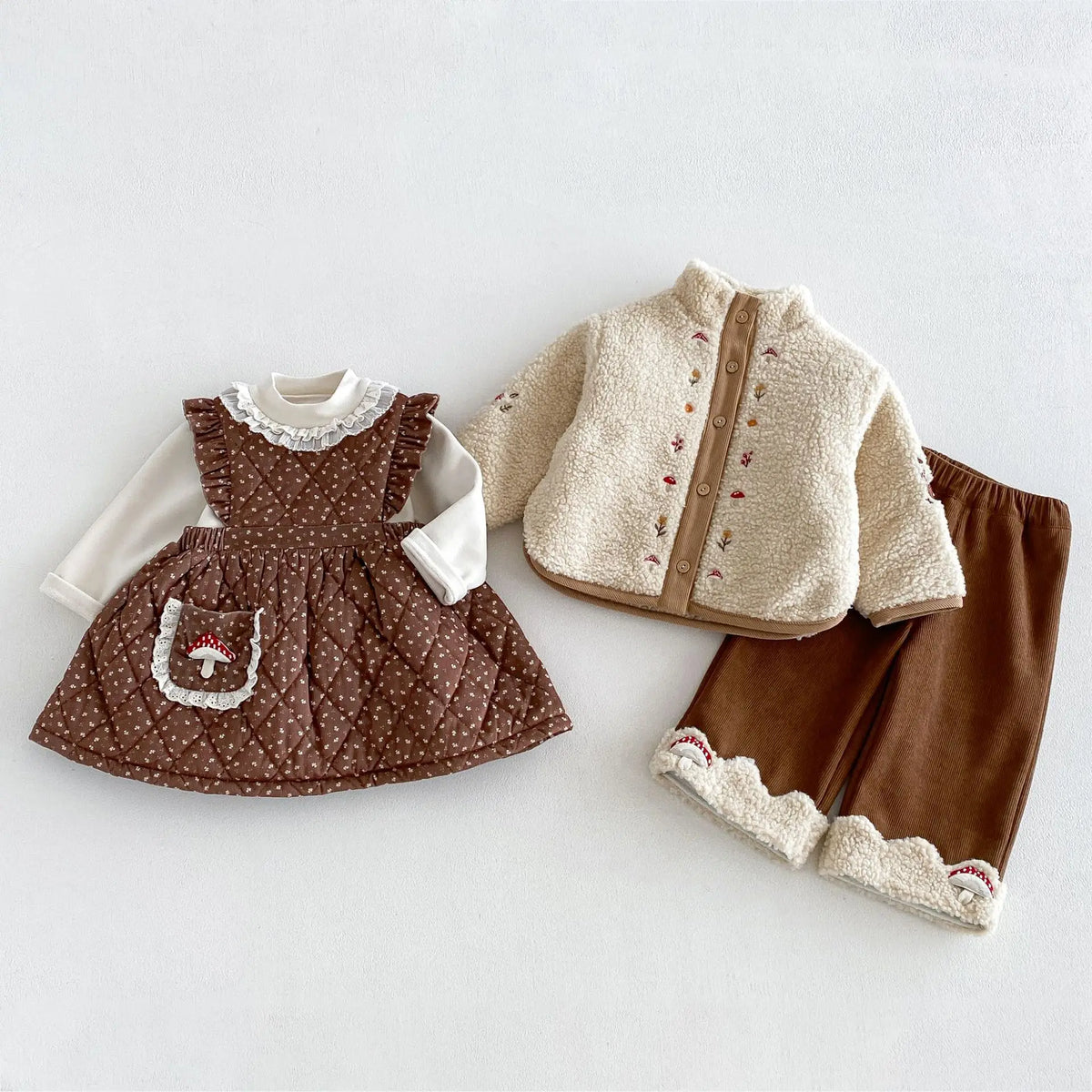 2026 New Winter Girls Embroidered Mushroom Fleece Jacket | Thick Warm Coat | Cute Outwear