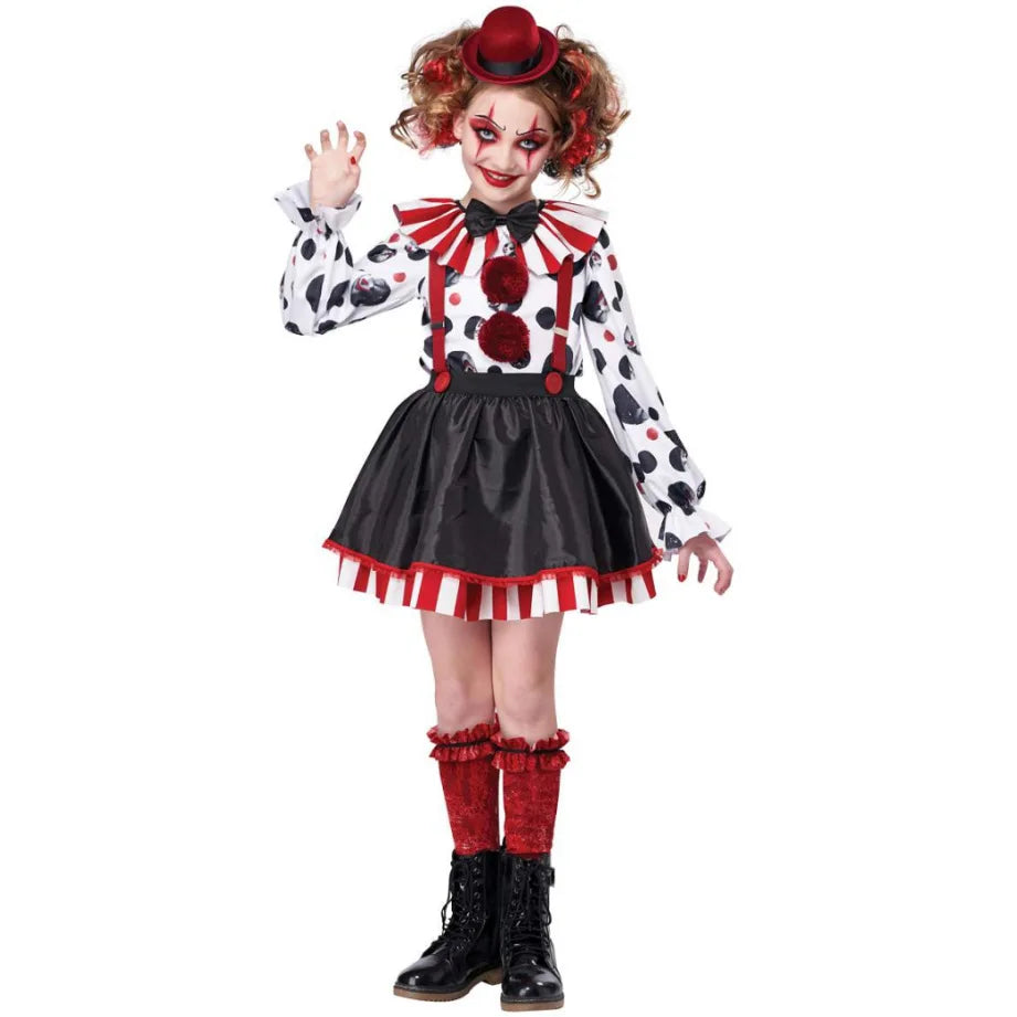 Halloween Clown Cosplay Costume Women Dress Suit Acrobatic Performance Outfit Family Look Suit Girl Dress Carnival Party Wear
