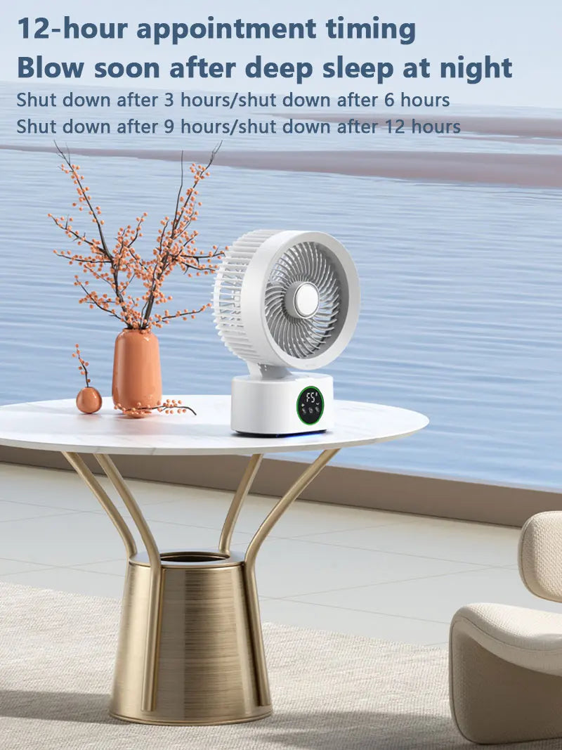 Portable Air Circulation Fan Smart Voice Remote Control USB Rechargeable Desktop Wall-Hanging Shaking Head Fan with Nightlight