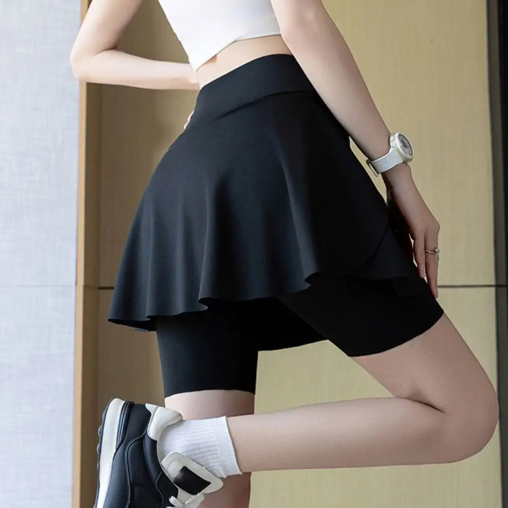 New Elastic High Waist Yoga Skorts Built in Pockets Anti-exposure Sport Running Shorts Quick-drying Cycling Skorts Summer Sports