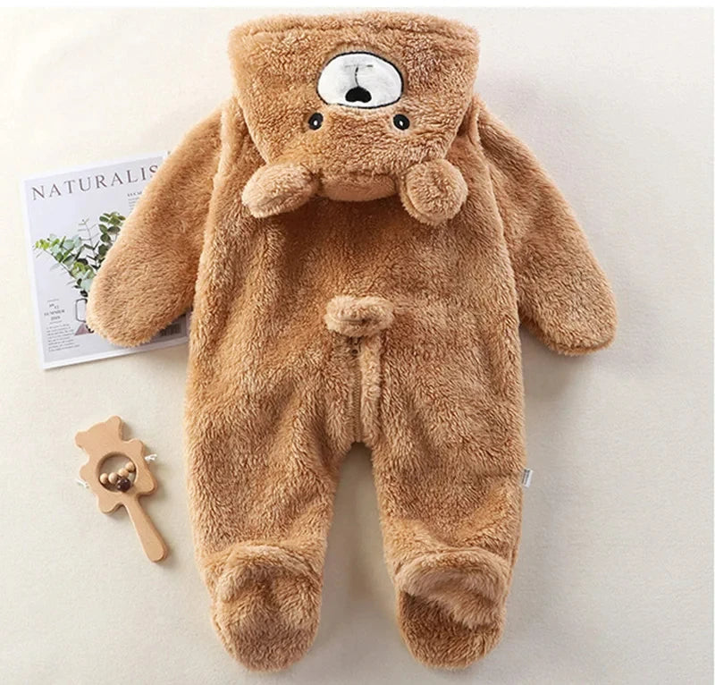 Baby Winter Romper Fleece Cartoon Panda Bunny Hooded Jumpsuit for Boy Girl Clothes Soft Loungewear Thicken Toddler Infant Onesie