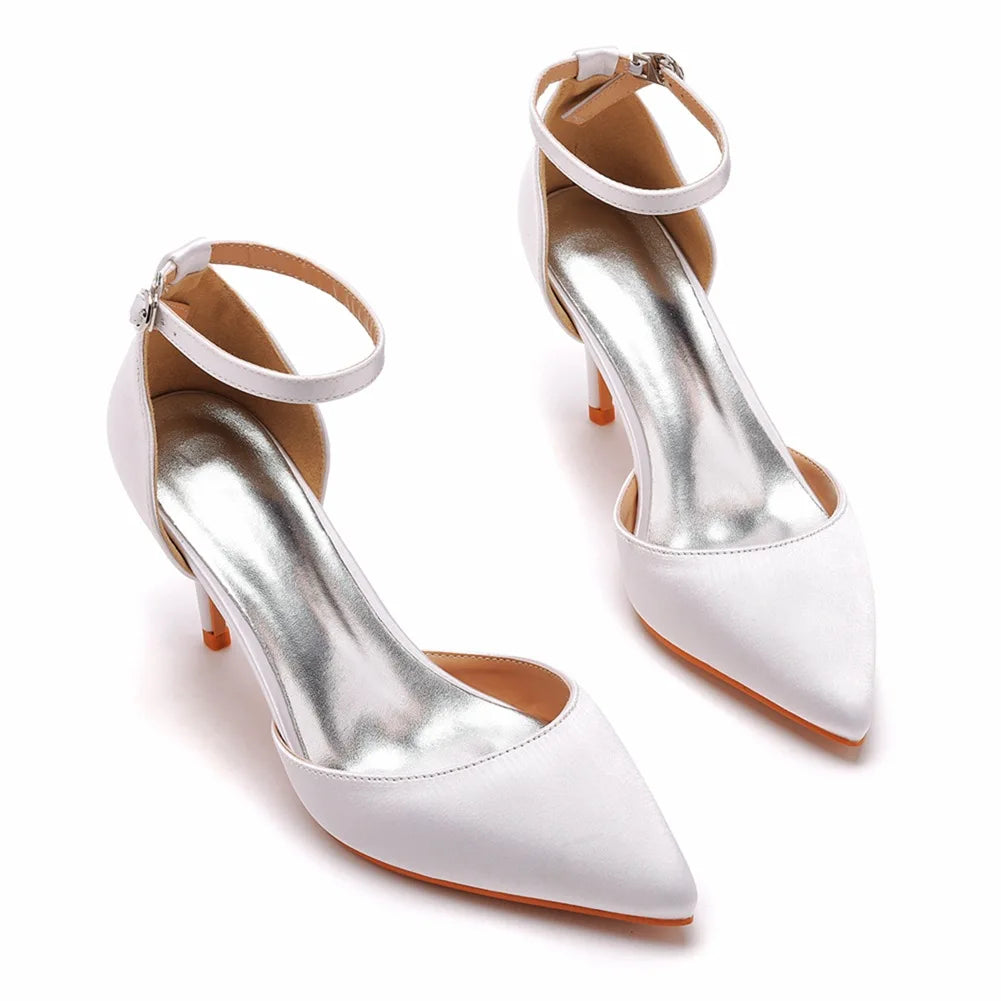 Sexy Ankle Strap Sandals Women Party Mature Silk 7CM Cover Heel Buckle Strap Formal Dress Dress Women's Shoes Dark Green