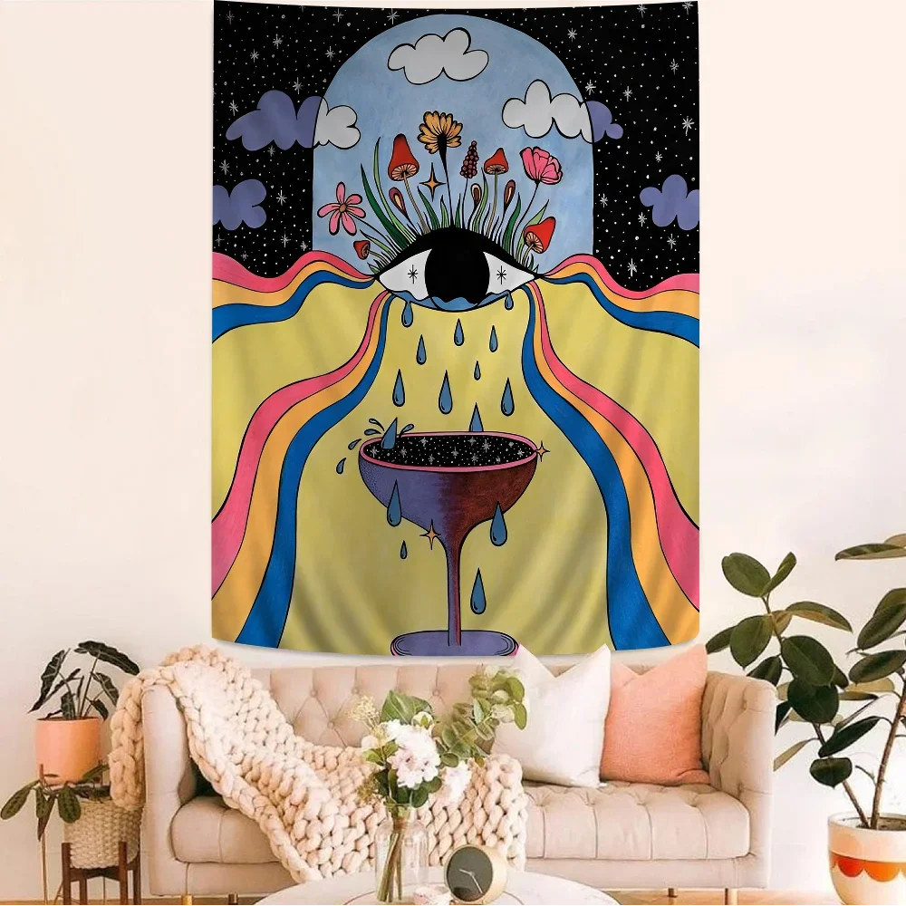 Retro Bohemian Psychedelic 70s DIY Wall Tapestry Science Fiction Art Home Decor for Room