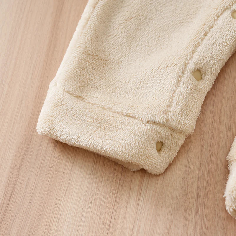 Newborn Baby Romper Winter Flannel Beige bear Hooded ears long sleeve Unisex Baby Pajamas 0-18 months Comfort Clothes