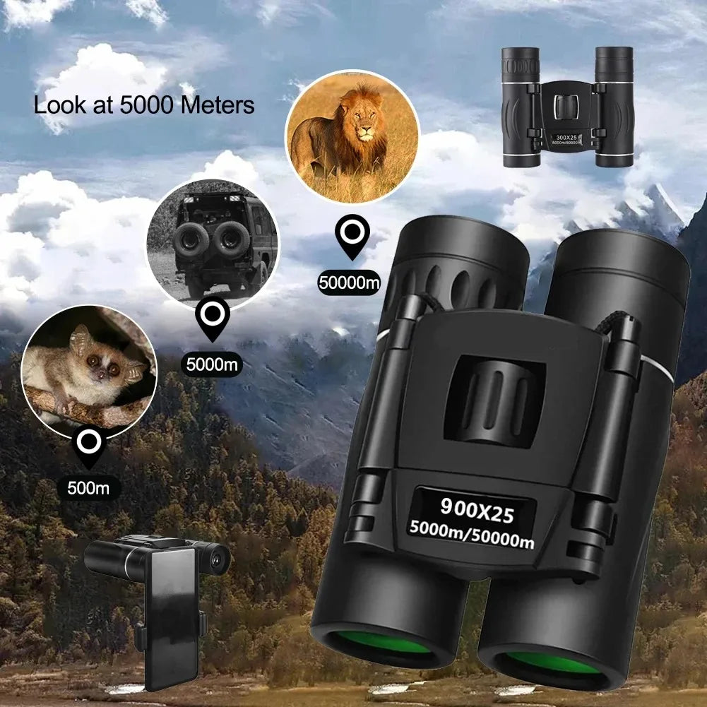 Portable 900x25 HD Zoom Binoculars with BAK4 Prism Long Range Folding Low Light Jumelles for Hunting And Camping