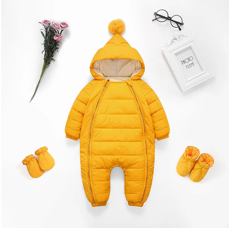OLEKID 2025 Newborn Baby Jumpsuit Hooded Plus Velvet Warm Baby Boys Snowsuit Toddler Snow Suit Baby Girl Cotton Overalls Rompers