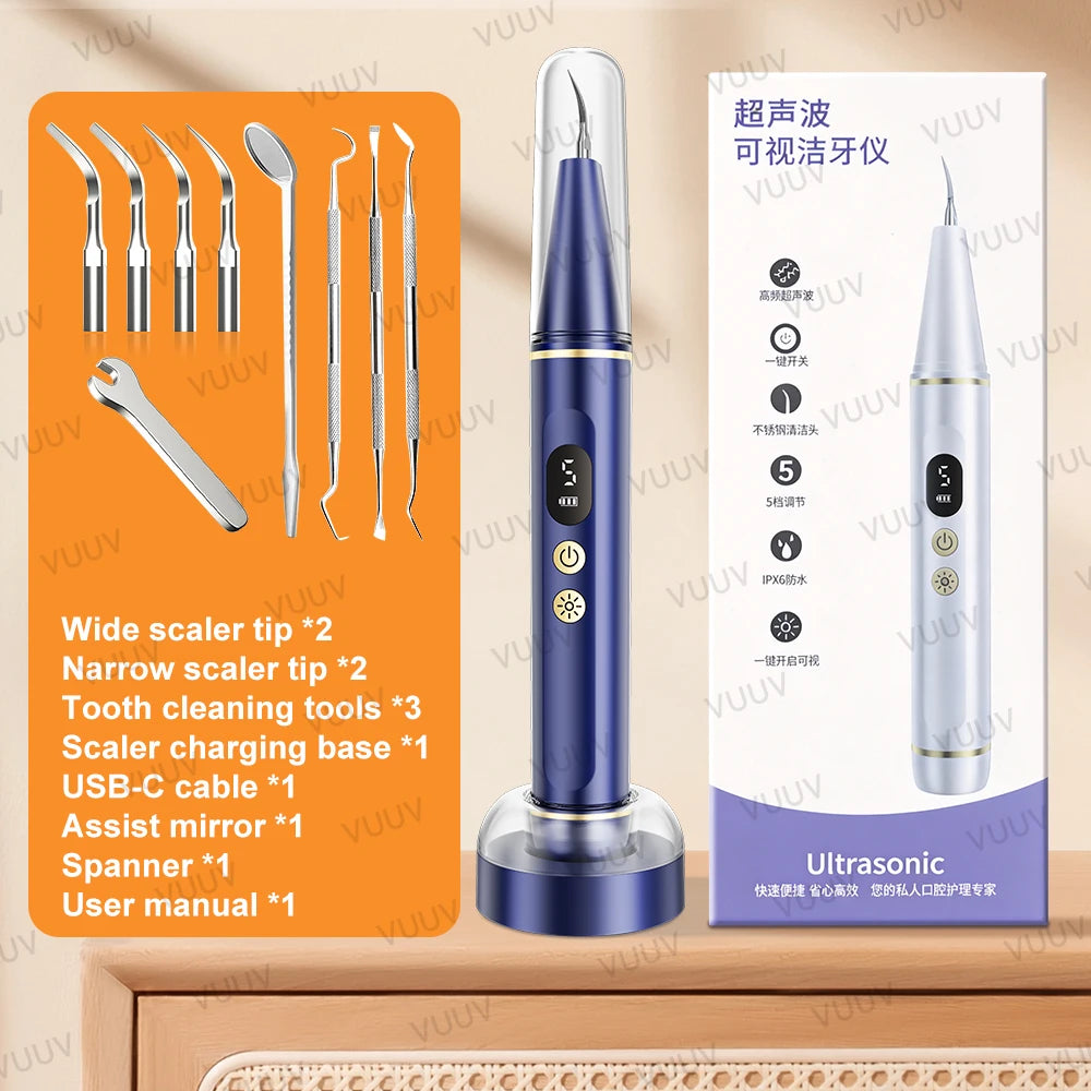 Visible Ultrasonic Dental Scaler Tartar Remover 5 modes with LED Light Household Teeth Cleaning Tools Dental Cleaner Oral Care