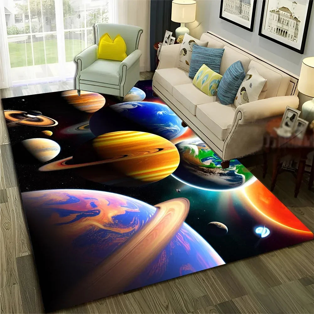 Galaxy Planet Star 3D Universe Space Carpet Rug for Home Living Room Bedroom Sofa Doormat Decor,Kid Area Rug Non-slip Floor Mat