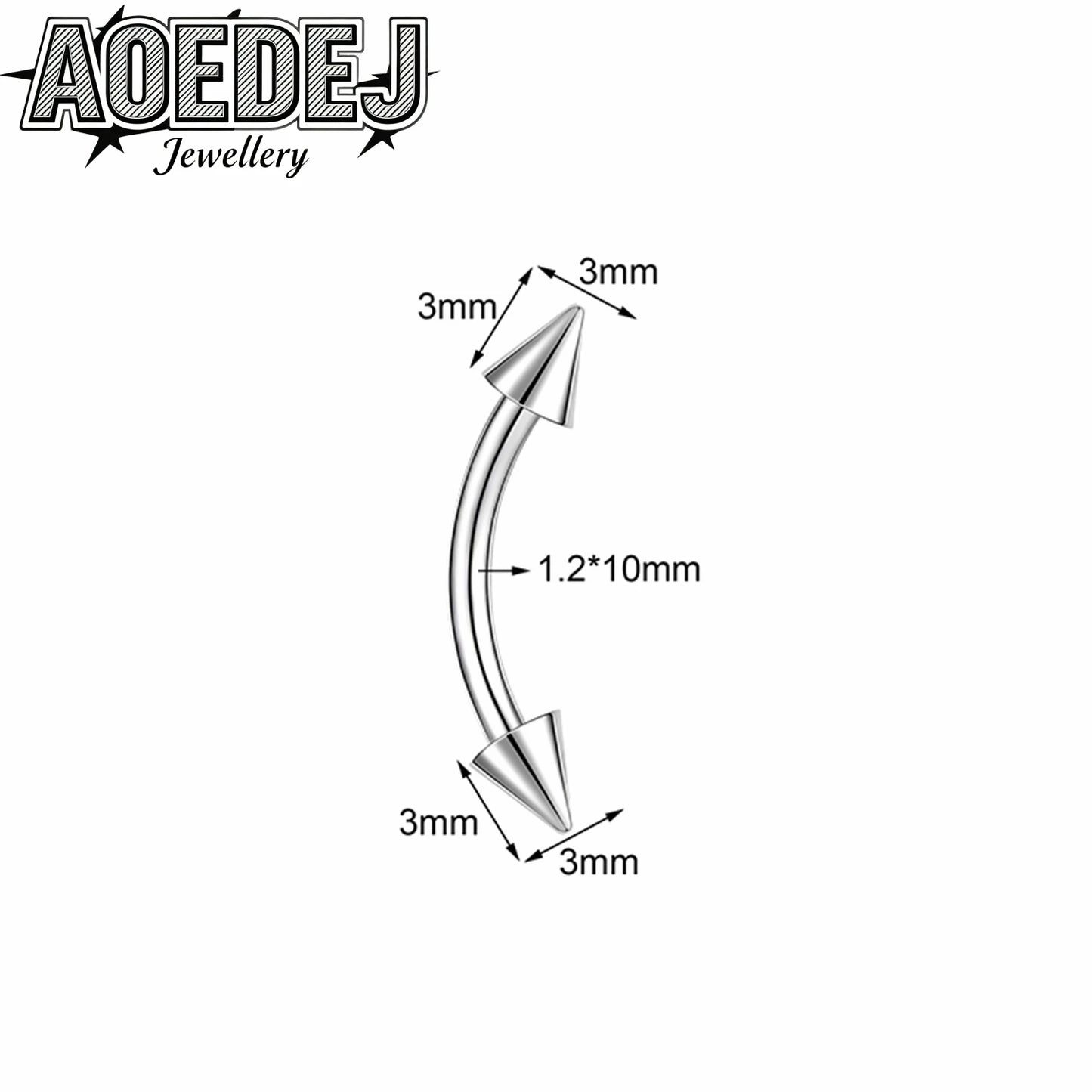 AOEDEJ 14/16/18G 1-10pcs/lot Stainless Steel Eyebrow Piercings Spike Eyebrow Rings Curved Barbell Bridge Piercing Jewelry 6-14MM