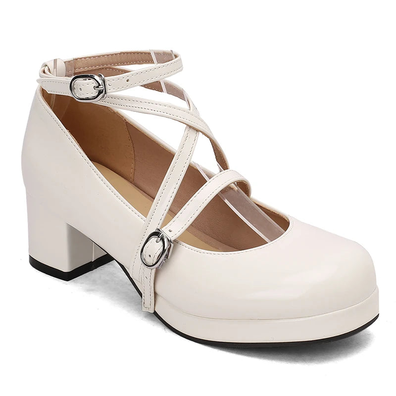Japanese Lolita Party Shoes High Heels Ankle Strap Cross Dress Pumps Cosplay Costume Plus Size 31-50 Big Feet Wear Dropshipping