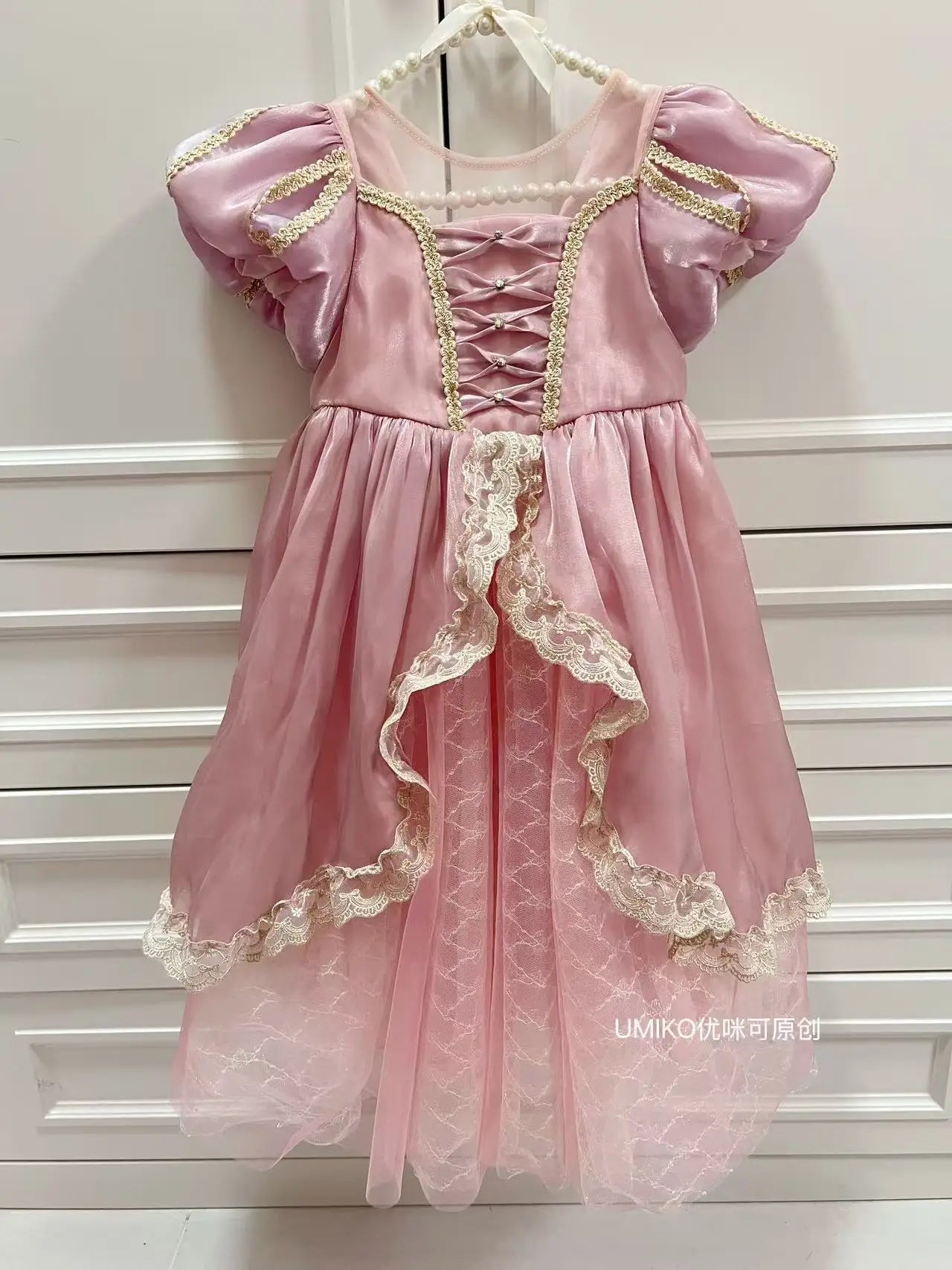 Kids Pink Aurora Princess Lolita Dress Halloween Costume Girl Sleeping Beauty Princess Cosplay Birthday Party Dresses for 2-12Y