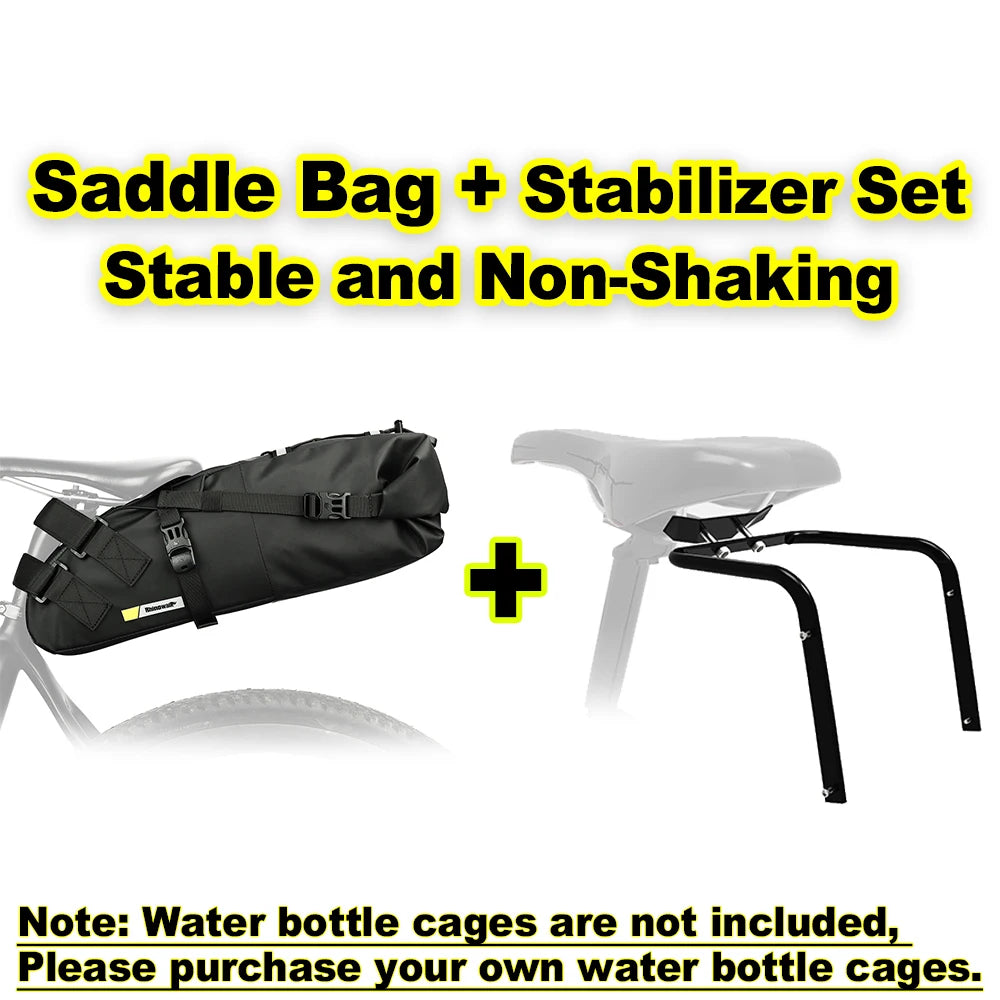 Rhinowalk Bike Saddlebag + Stabilizer Set Waterproof 13L Large Capacity More Stable For MTB Road Bike Can Fit Water Bottle Cage