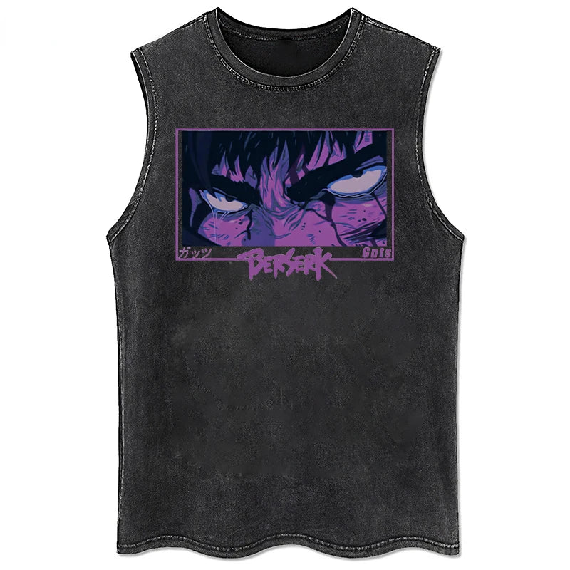 Berserk Logo Graphic Tank Top Manga Print Vest Men Women Sleeveless Shirt Vintage Washed Oversized 100% Cotton Gym Clothing