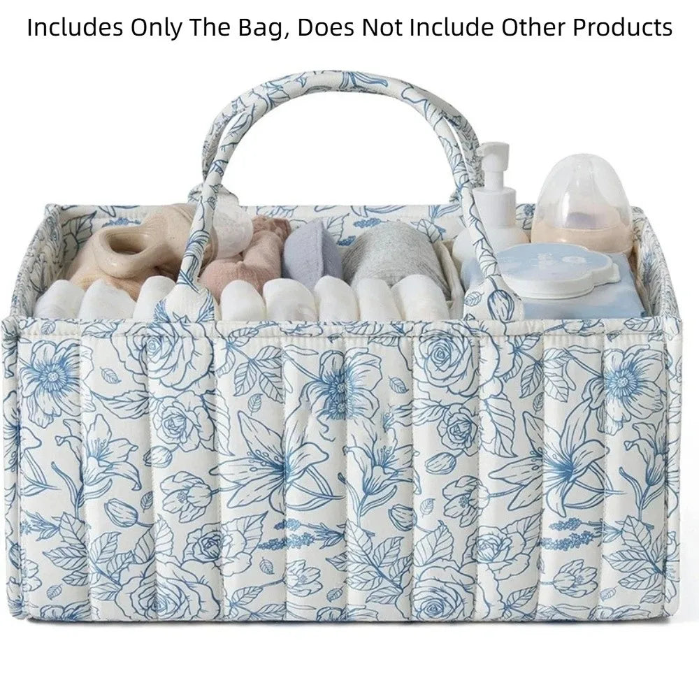 Large Capacity Baby Diaper Organizer Floral Beige Multi-Pocket Foldable Mommy Bag Multifunctional Portable Diaper Storage Bag