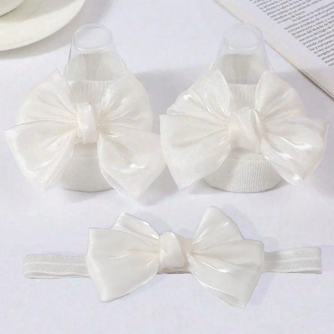 1 pairs Breathable Adorable and Bow Princess Socks & Hairbands for Baby Girls with Non-slip Design