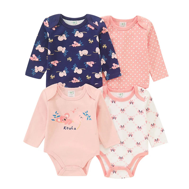 4 Pieces Baby Clothing Infant Bodysuit Long Sleeve High Quality Newborn Clothes Sets Pure Cotton Cartoon Kids Clothing for 0-12M