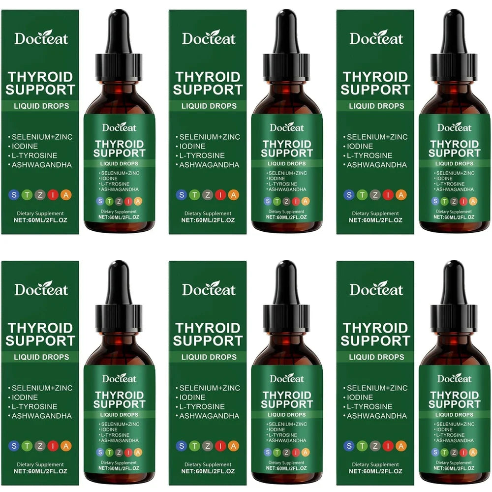 Docteat Thyroid Support Liquid Drops with Selenium, Zinc, Iodine, L-Tyrosine & Ashwagandha, Dropper Design for Daily Use, 60 ML