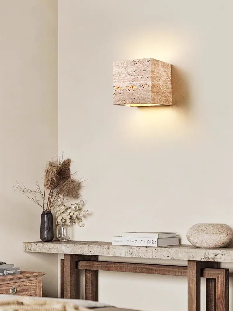 Wabi Sabi Yellow Marble Wall Lamp Led Bedside Japan Bedroom Living Room Wall Light Travertine Stair Cor