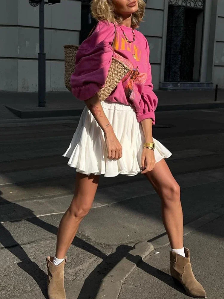 Summer White Women's Mini Skirt A-line High Waist Sexy Cute Ruffle Vintage Tennis Skirt Elastic Waist Tutu Short Skirts Women