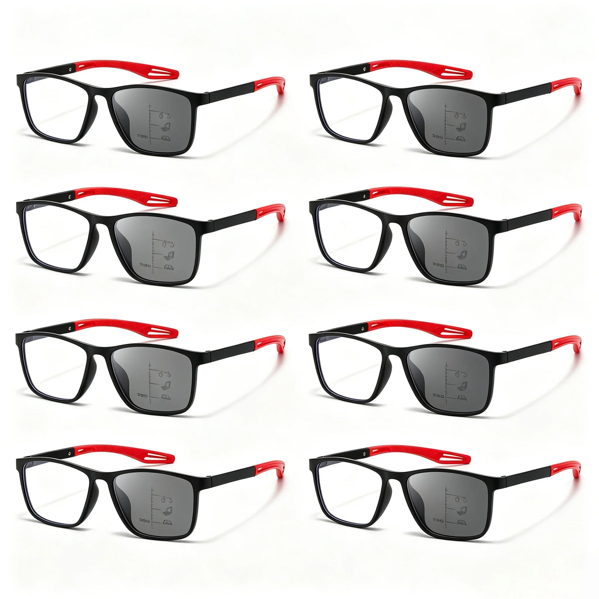 8PCS 3in1 Photochromic Multifocal Reading Glasses Progressive Look Far and Near Eyeglasses Men Sport  Anti Blue Light Grade
