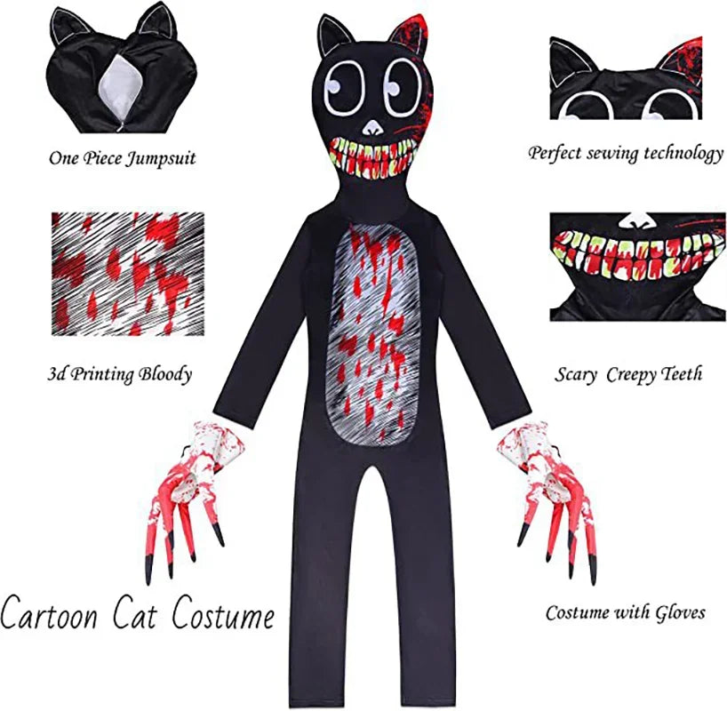 Halloween Costumes for Kids Siren Head Cosplay Bodysuit Boys Girls Anime Black Cat Character Fancy Dress Carnival Party Clothing