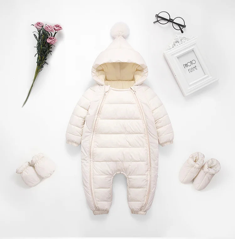 OLEKID 2025 Newborn Baby Jumpsuit Hooded Plus Velvet Warm Baby Boys Snowsuit Toddler Snow Suit Baby Girl Cotton Overalls Rompers