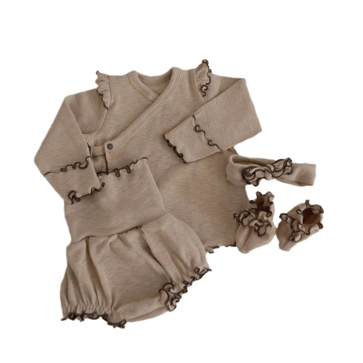 6738 Baby Clothing Set 2025 Autumn New Baby Girl's Home Suit Flying Sleeve Top+High Waist Belly Shorts Pajamas Set