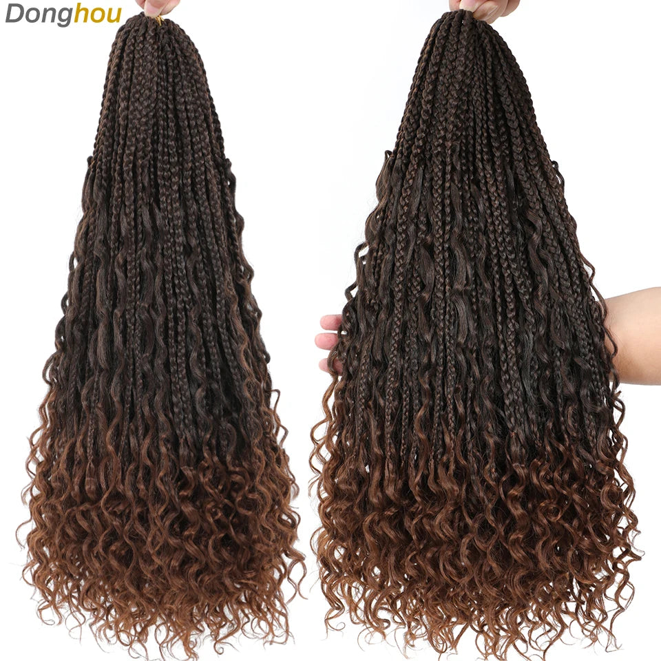 14 18 24 Inch Boho Box Braids Crochet Braids Curly Ends 1B 30 27 #4 Bug 8 Colors Ombre Goddess Bohemian Box Braids Crochet Hair